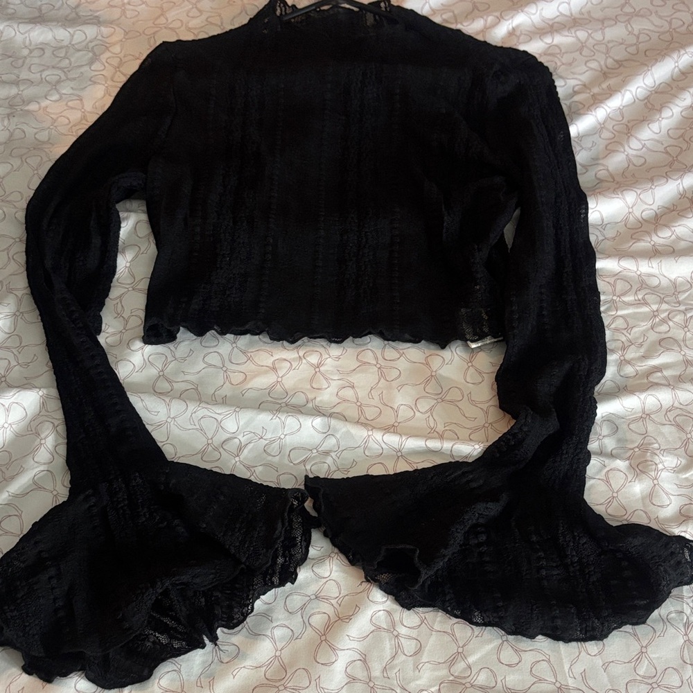 Elegant sheer Black Lace Top with bell sleeves